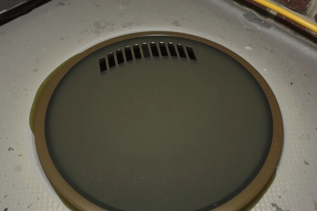 Murky water spreading across a concrete cellar floor from a cast-iron floor drain.